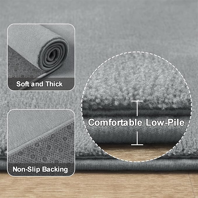 Amearea 6x6 Square Area Rugs for Bedroom Living Room, Modern Grey Thickened Memory Foam Rug, Fluffy Indoor Washable Rugs Non Slip Minimalist Carpet for Kids Boys Girls Dorm Nursery Room Decor