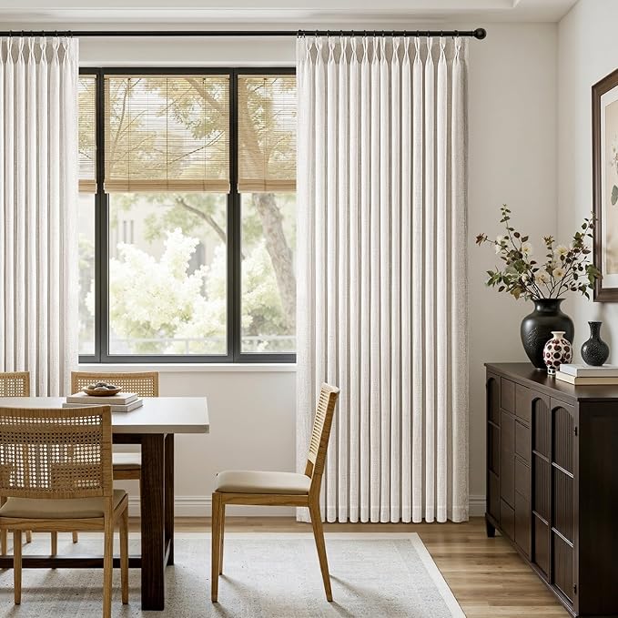 MIULEE Pinch Pleated Thick Linen Curtains 100 Inches Long 2 Panels for Living Room Bedroom, Pinch Pleat Drapes Back Tab Light Filtering Floor to Ceiling Semi Sheer Natural Farmhouse Window Curtains