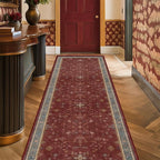 Hazo Haus Non Slip 10ft Long Hallway Runner Rug Burgundy - 2 x 10 Runner Rug, Washable & Waterproof 2x10 Kitchen Floor Mat - Oriental Turkish Dark Red Design Décor