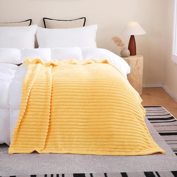 Light Yellow Fleece Throw Blanket 60”×80” for Couch Sofa Livingroom
