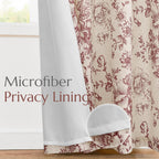 jinchan Red Floral Linen Light Filtering Curtains for Living Room 96 Inches Long