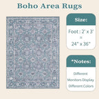 SERISSA Vintage Floral Rugs for Entryway, 2x3 Blue Grey Entryway Rug Non-Slip Washable Small Area Rug, Ultra Soft Boho Low-Pile Indoor Door Mat Floor Carpet for Entrance Bedroom Kitchen Bathroom