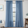 Jolilight Denim Blue Curtains for Living Room Back Tab Modern Farmhouse Semi Sheer Blue Curtains 90 inches Long 2 Panels Set Muted Neutral Window Curtain for Dining Room Bedroom 52x90