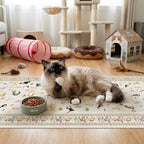 2x5 Washable Kitchen Runner Rug - Soft Low Pile Floral Animal Cat Print Rugs with Non-Slip Backing Waterproof Stain-Resistant Indoor Carpet for Hallway Entryway Bathroom Bedroom (Light Beige)