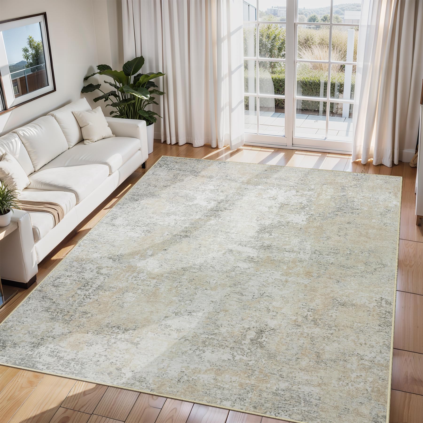 6x9 Area Rugs for Living Room Washable Bedroom Dining Room Beige Grey