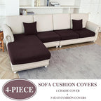 Couch Cushion Covers for Sectional Sofa L Shape Washable Separate Seat Chaise Couch Cover Stretch Sofa Slipcovers with 2 Pcs Pillowcases(3 Seater + 1 Chaise, Brown)