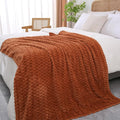 Puncuntex Burnt Orange Throw Blanket 108"×90" inches Fuzzy 3D Jacquard Decorative Flannel Fleece Super Soft Plush Cozy Blanket for Couch Sofa Chair Lightweight