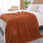 Puncuntex Burnt Orange Throw Blanket 60"×80" inches Fuzzy 3D Jacquard Decorative Flannel Fleece Super Soft Plush Cozy Blanket for Couch Sofa Chair Lightweight