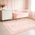 Hazo Haus Nursery Area Rug 4x6 - Pink Rugs for Girls Bedroom, Living Room - Washable Low Pile Non-Slip Charming Boho Vintage Traditional Oushak Design, Perfect for Kids Rooms
