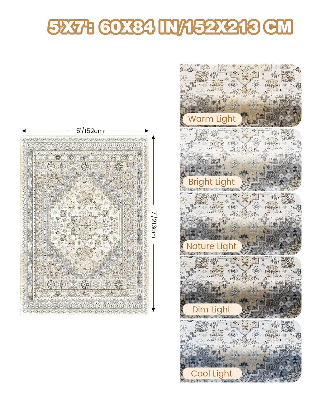 Restydon Area Rugs 5x7 Washable Rugs for Living Room, Beige