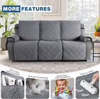 TAOCOCO 100% Waterproof Recliner Couch Cover, Non Slip Split Couch Covers for Reclining Couches with Elastic Straps, Washable Reclining Couch Covers Furniture Protector for Pets(3 Seater, Light Grey)