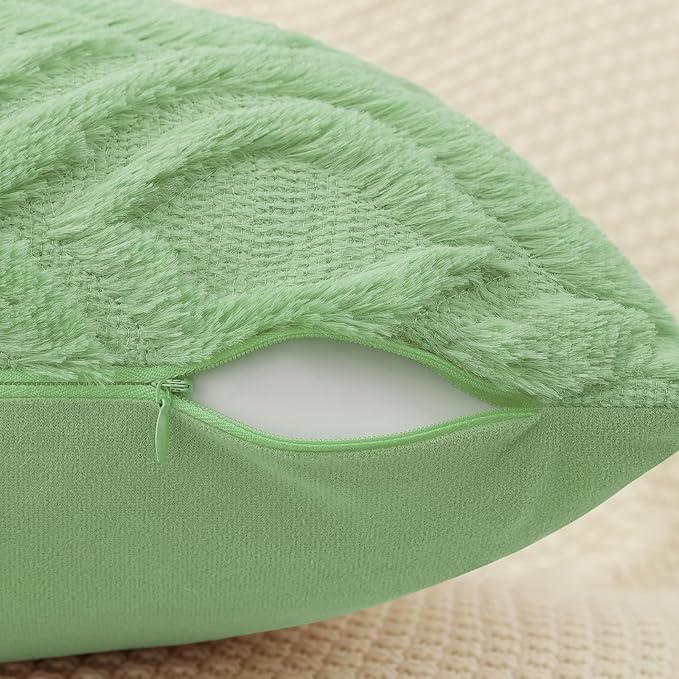 decorUhome Summer Throw Pillow Covers 20x20 Inch Set of 2, Soft Plush Faux Wool Light Sage Green Solid Couch Pillow Covers, Accent Farmhouse Neutral Square Pillow Cases for Sofa Bed Living Room