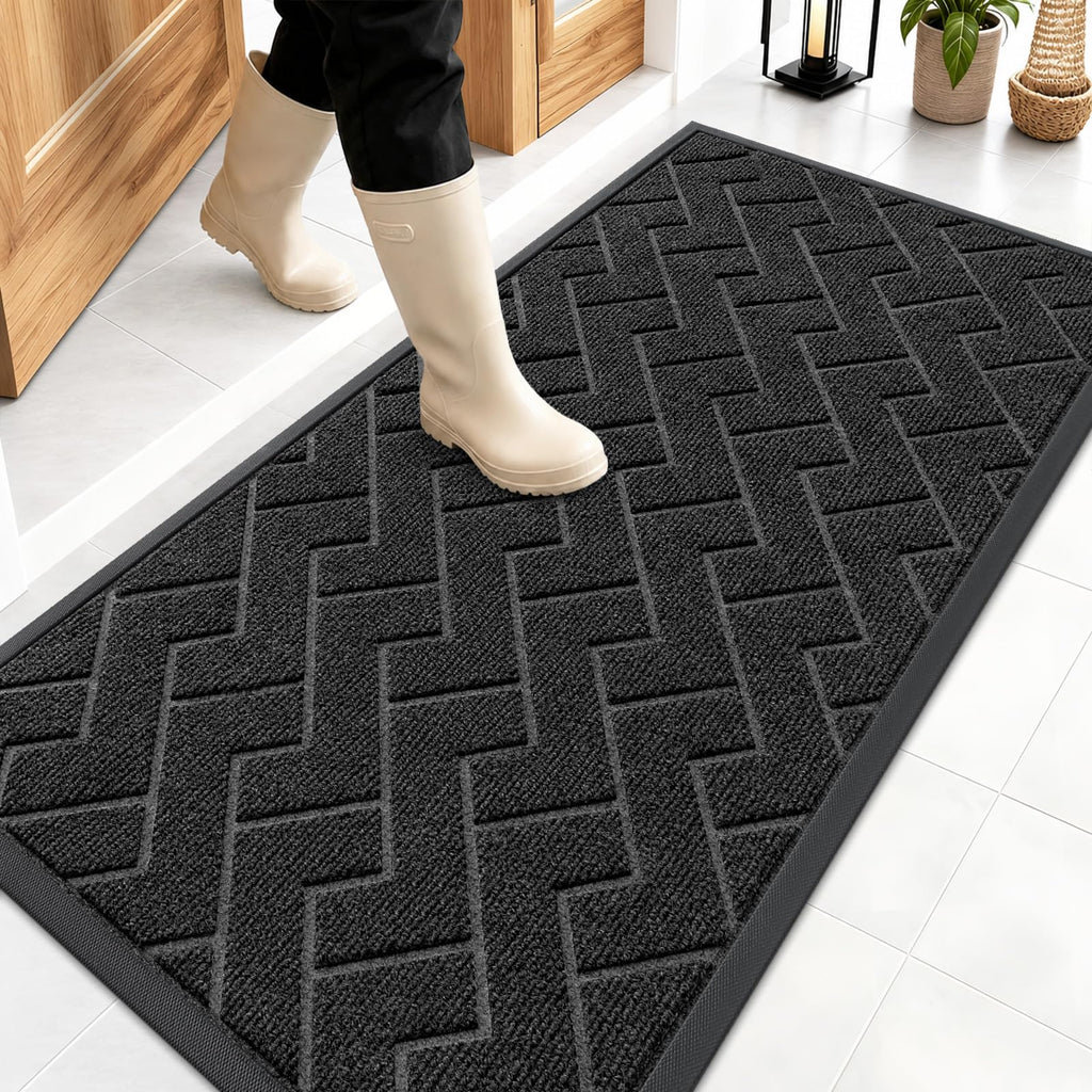 OLANLY Front Door Mat Outside 47x23, All-Season Absorbent Rubber Doormat