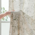 jinchan Floral Linen Curtains for Living Room 84 Inch Length Green Flower Curtain Rod Pocket Back Tab Farmhouse Curtains with Printed Floral Bedroom Window Curtain Set, 2 Panels Green