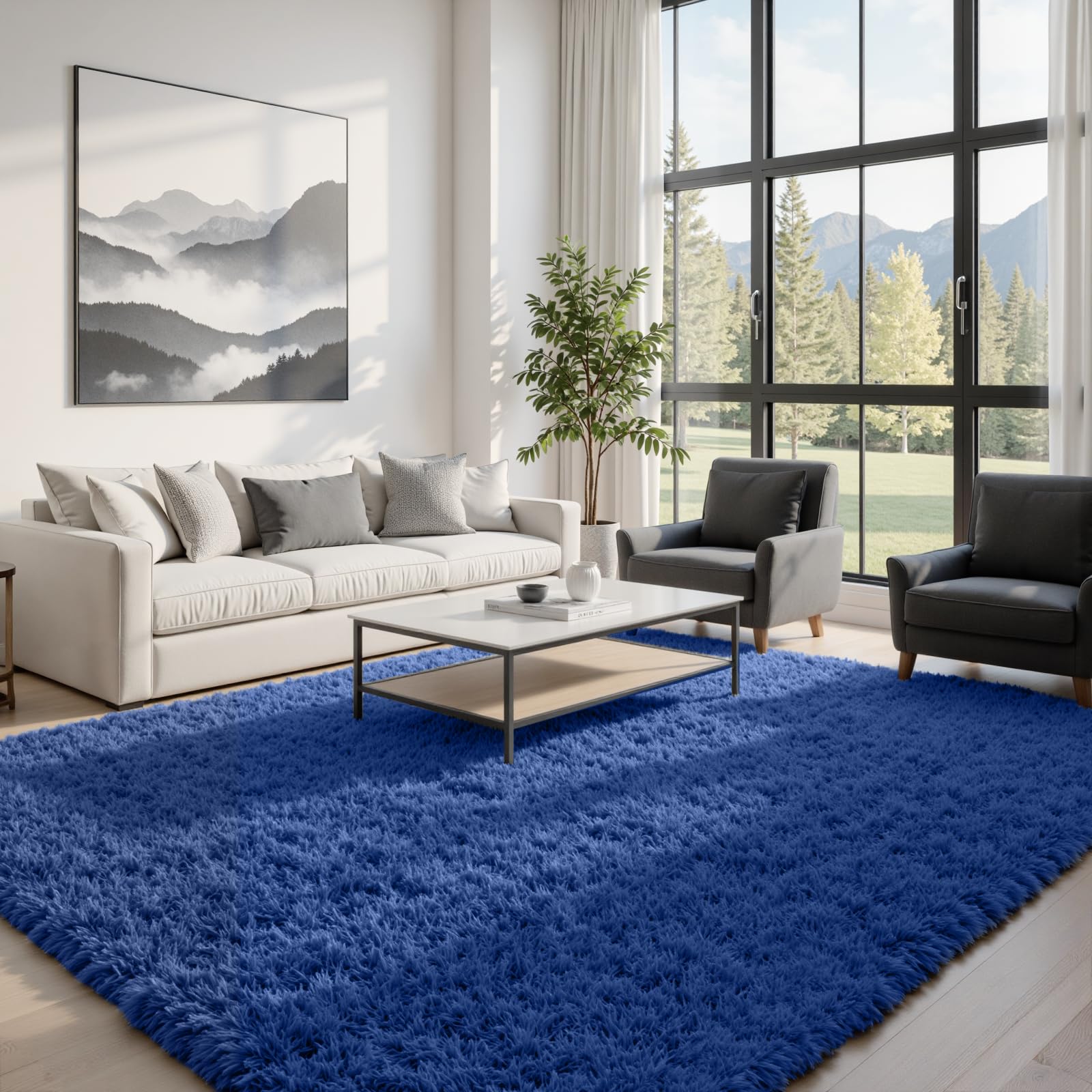 5x8 Fluffy Shag Area Rugs for Living Room Bedroom: Soft Plush Carpet Blue