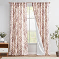 jinchan Red Floral Linen Light Filtering Curtains for Living Room 96 Inches Long
