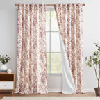 jinchan Red Floral Linen Light Filtering Curtains for Living Room 96 Inches Long