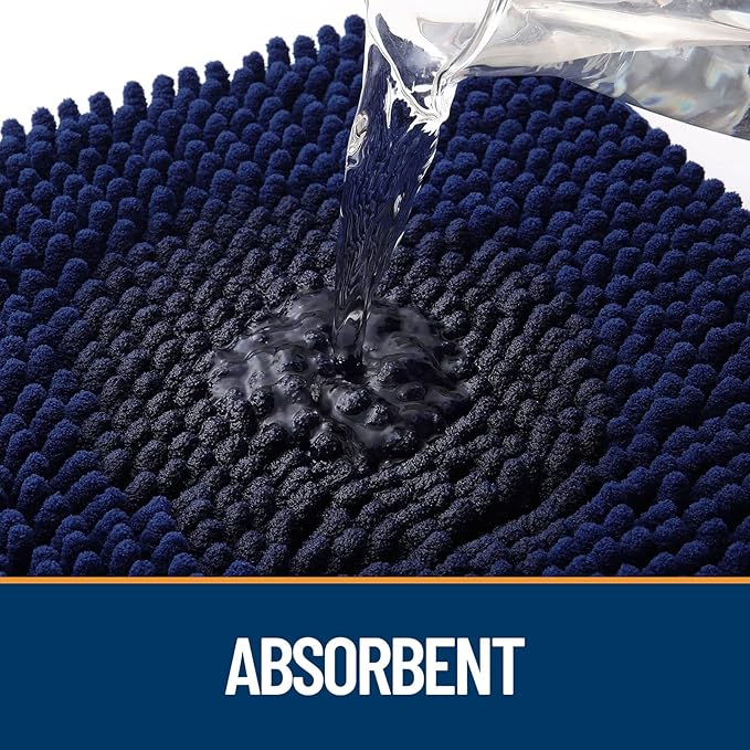 OLANLY Dog Door Mat for Muddy Paws 70x35, Absorbs Moisture and Dirt, Absorbent Non-Slip Washable Doormat, Quick Dry Chenille Mud Mat for Dogs, Entry Indoor Entryway Carpet for Inside Floor, Navy Blue