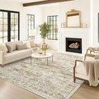 Soalmost 9x12 Area Rugs for Living Room Washable Rug Non-Slip Brown/Pink