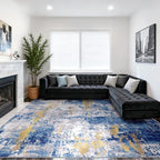 Washable Area Rugs 10'x14' Non-Slip Modern Abstract Soft for Living Room Entryway Bedroom Nursery, Print Pattern, Grey Blue Gold/Golden