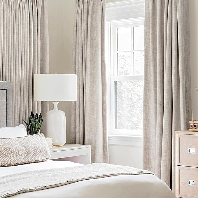 MIULEE 100% Blackout Linen Curtains for Bedroom 52x92 Inches Ivory