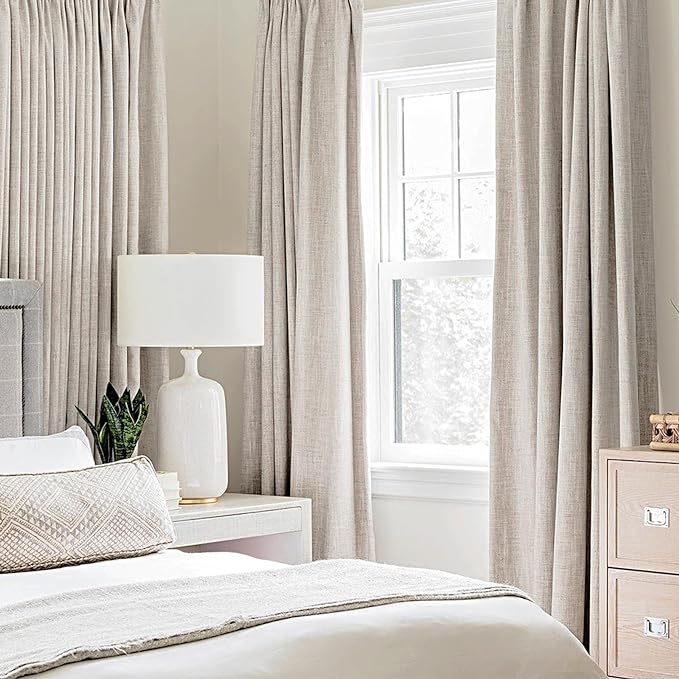 MIULEE 100% Blackout Linen Textured Curtains for Bedroom Solid Thermal Insulated Ivory Grommet Room Darkening Curtains & Drapes Luxury Decor for Living Room Nursery 62 x 90 Inch (2 Panels)