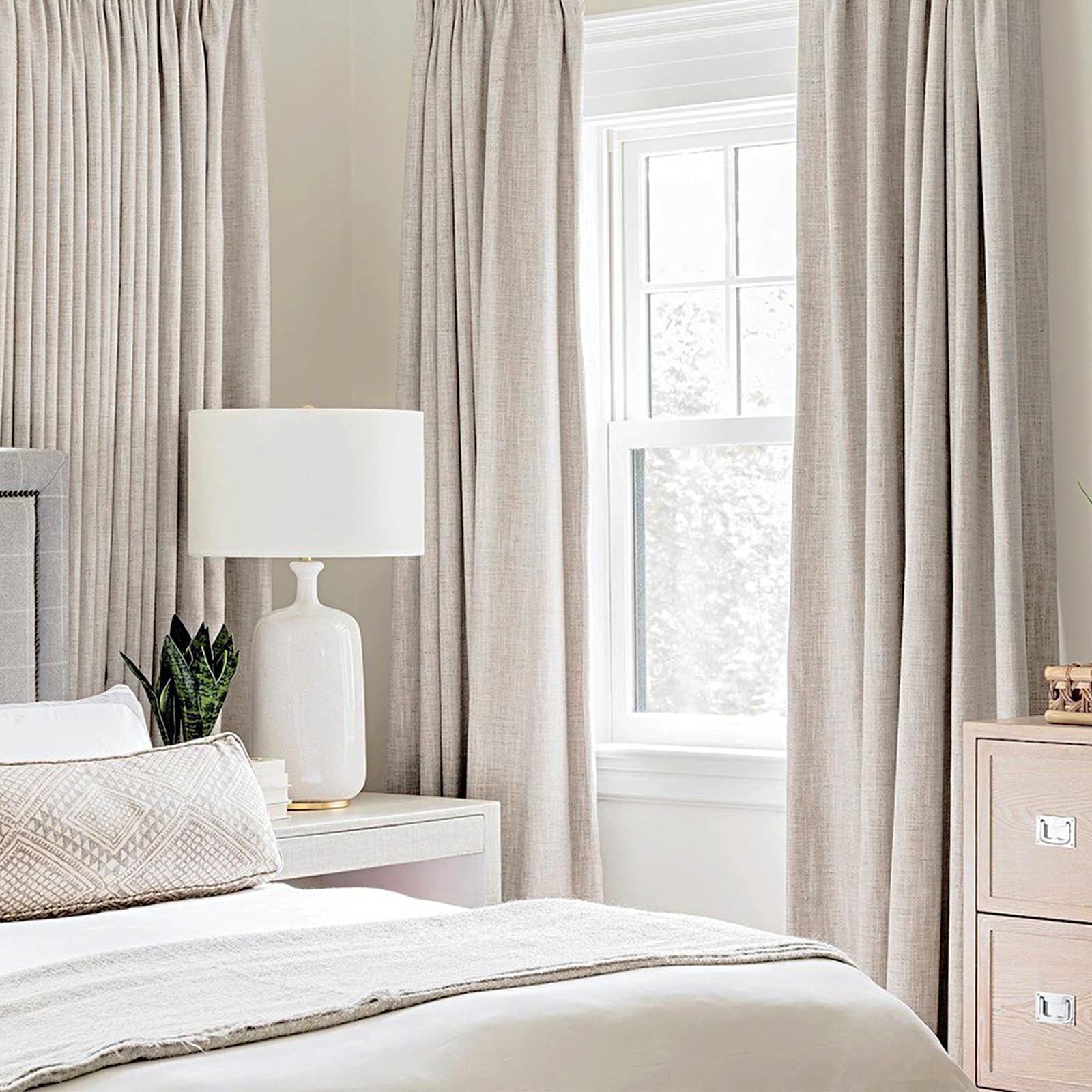 MIULEE 100% Blackout Linen Curtains for Bedroom 52x92 Inches Ivory