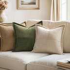 MIULEE Decorative Throw Pillow Covers for Couch Bed Livingroom 12x12 Inch Set of 2 Beige Boho Accent Throw Pllows Broadside Striped Patchwork Soft Corduroy Pillowcases