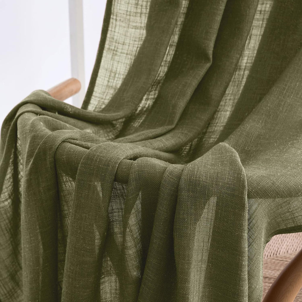 MIULEE Light Olive Green Linen Curtains 52x108 Inch 2 Panels for Bedroom