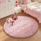 Ophanie Pink Round Rug for Bedroom Girls, Kids Fluffy Kawaii Fuzzy Shag Circle Circular Area Rugs, Cute Plush Christmas Small Carpet 4Ft 4 Foot, for Teen Baby Nursery Home Living Room Decor Aesthetic