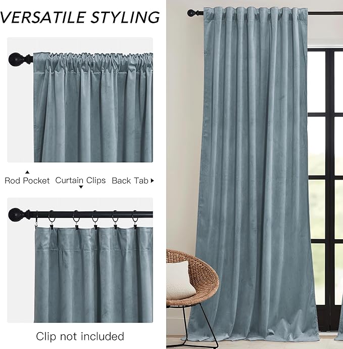 RYB HOME Velvet Curtains 102 inches Long, Extra Long High Ceiling Curtains