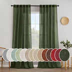 MIULEE Olive Green Linen Curtains 52x100 Inch Length 2 Panels for Bedroom