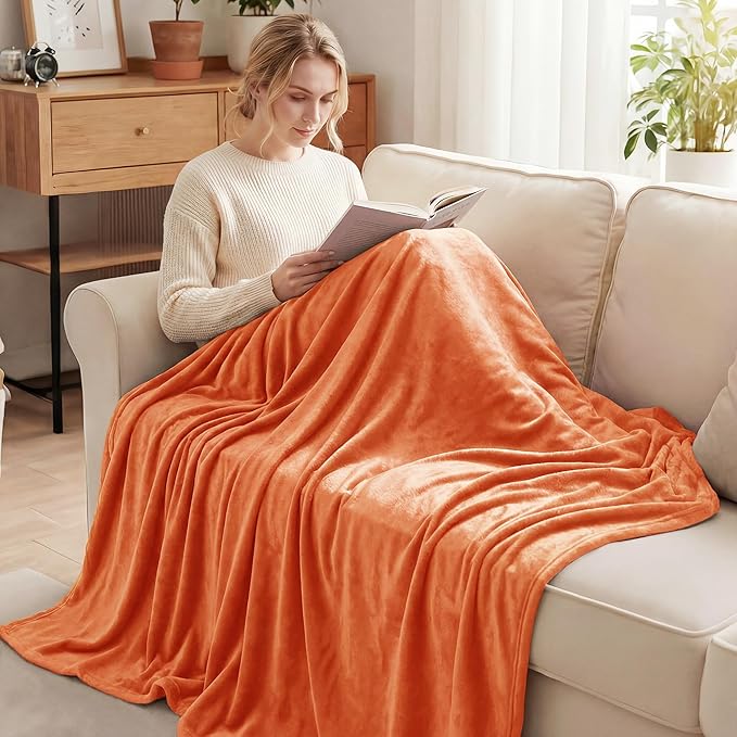 Exclusivo Mezcla Soft Fleece Blanket Twin Size for Bed, Burnt Orange
