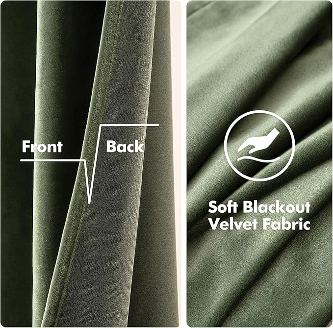 MIULEE Velvet Curtains Olive Green Elegant Grommet Curtains Thermal Insulated Soundproof Room Darkening Curtains/Drapes for Classical Living Room Bedroom Decor 52 x 102 Inch Set of 2