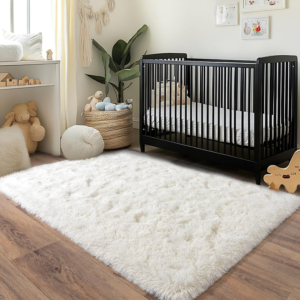 Pionblank Fluffy Area Rug for Bedroom 4x6, Indoor Plush Carpet, Cream White