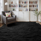 5x7 Ft Shag Black Rug for Bedroom, Tie Dyed Ultra Soft Fluffy Furry Area Rugs for Living Room Indoor Floor, Aesthetic Carpet for Kids Home Decor