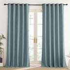 NICETOWN 100% Absolutely Blackout Linen Curtains with Thermal Insulated Liner, Skylark Blue, 62" Wide, 120" Length Energy Saving Curtains for Living Room 2 Panels Set, Vertical Blinds