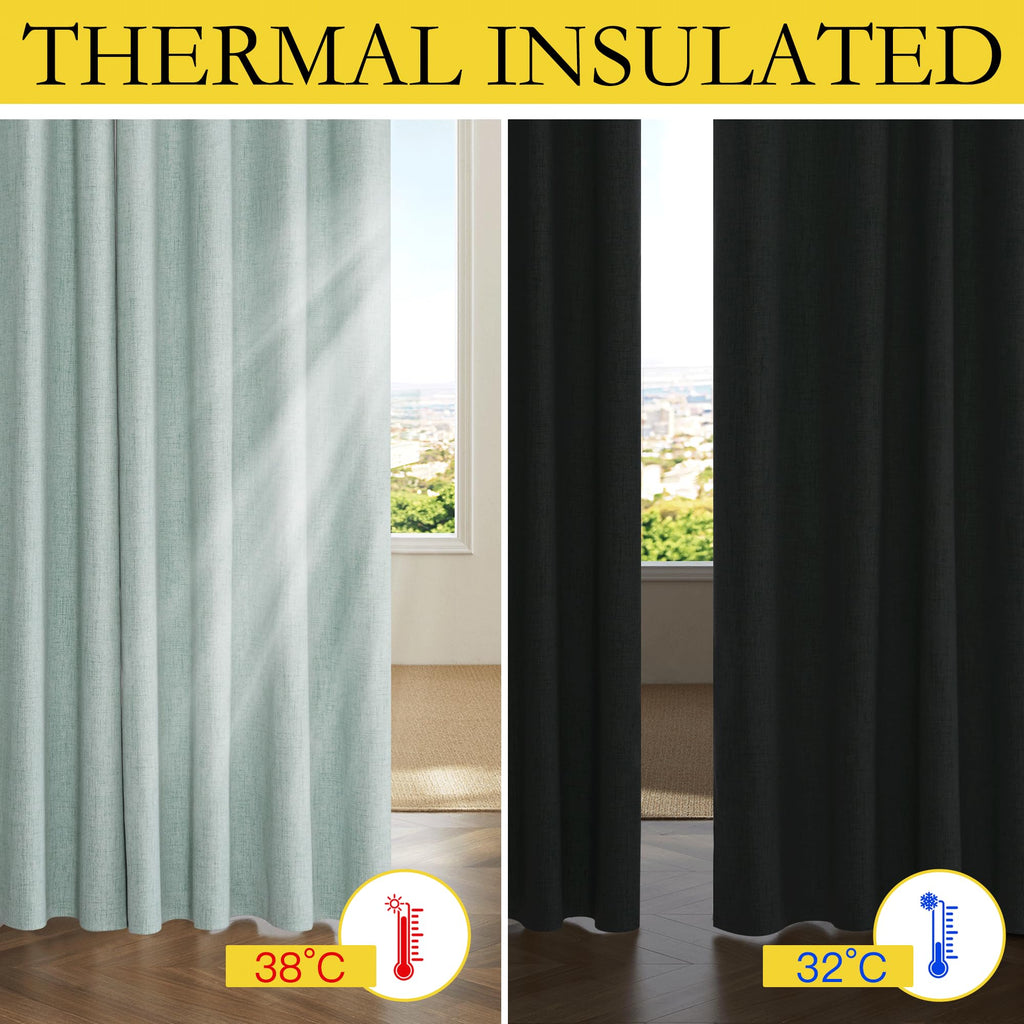 NICETOWN 100% Absolutely Blackout Linen Curtains with Thermal Insulated Liner, Seafoam Green, 62" Wide, 84" Length Energy Saving Curtains for Living Room 2 Panels Set, Vertical Blinds