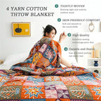 MSGKV Boho Throw Blanket 90''x98'' 100% Cotton Spring Blanket for Couch Bed, Muslin Bed Quilts Home Decor Gift for All Seasons
