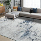 Toneed Abstract Area Rug Modern Washable Rug Soft Non Slip Rug Low Pile for Bedroom Living Room Dining Room Blue/White 3x5 Feet