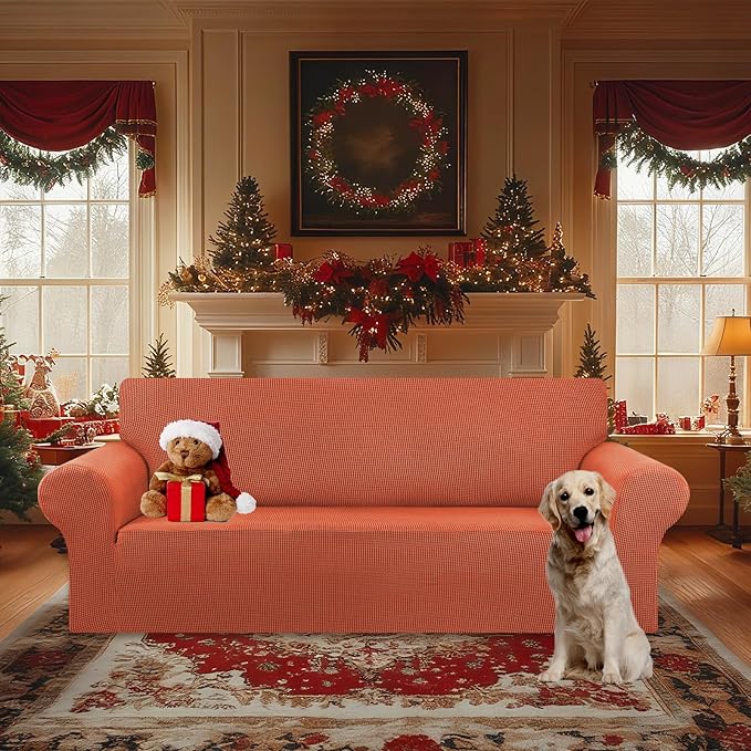 KEKUOU Stretch Oversized Couch Covers for Sofa Slipcover,Pureed Pumpkin