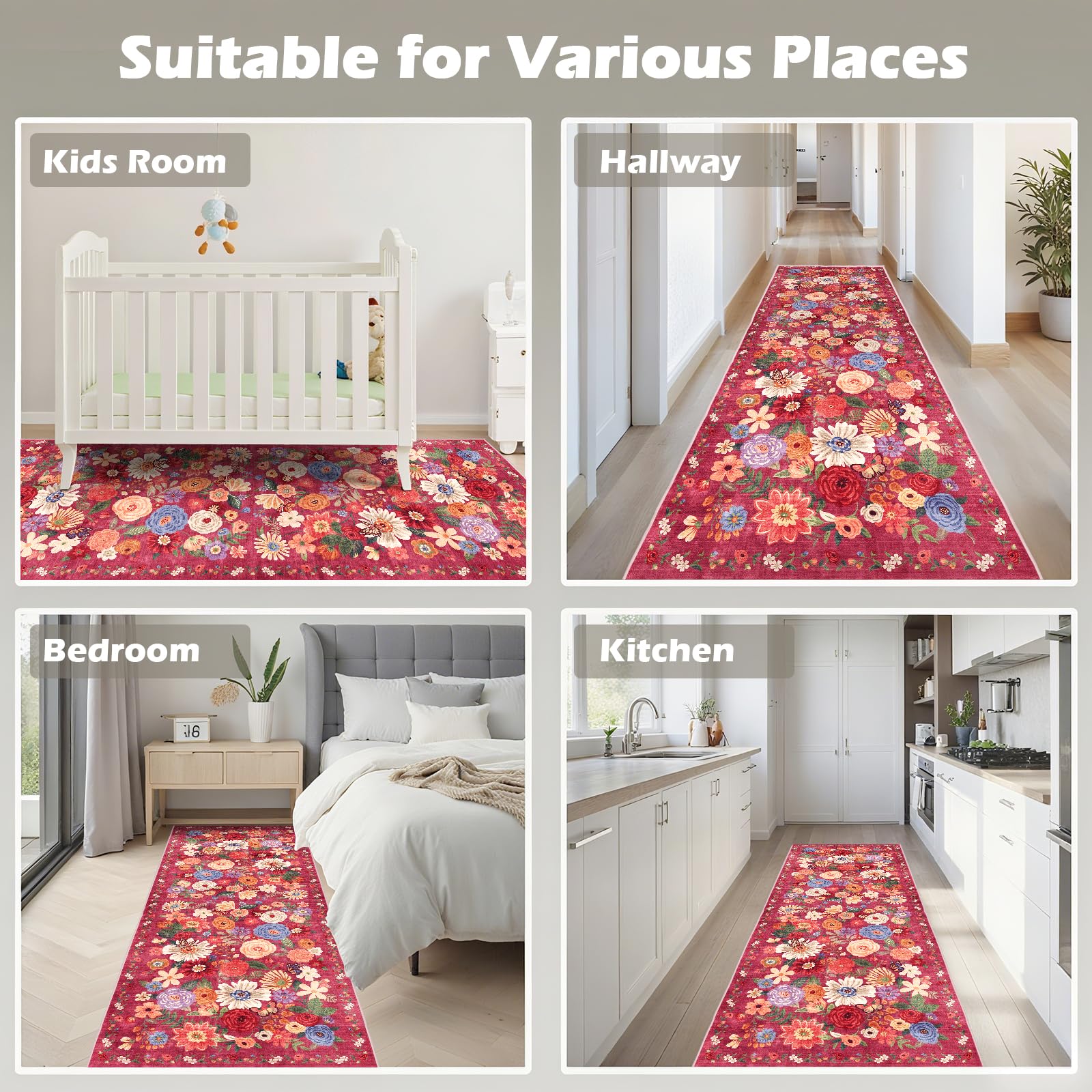 Babovid Red Hallway Runner Rug 2x6 for Bedroom Kitchen