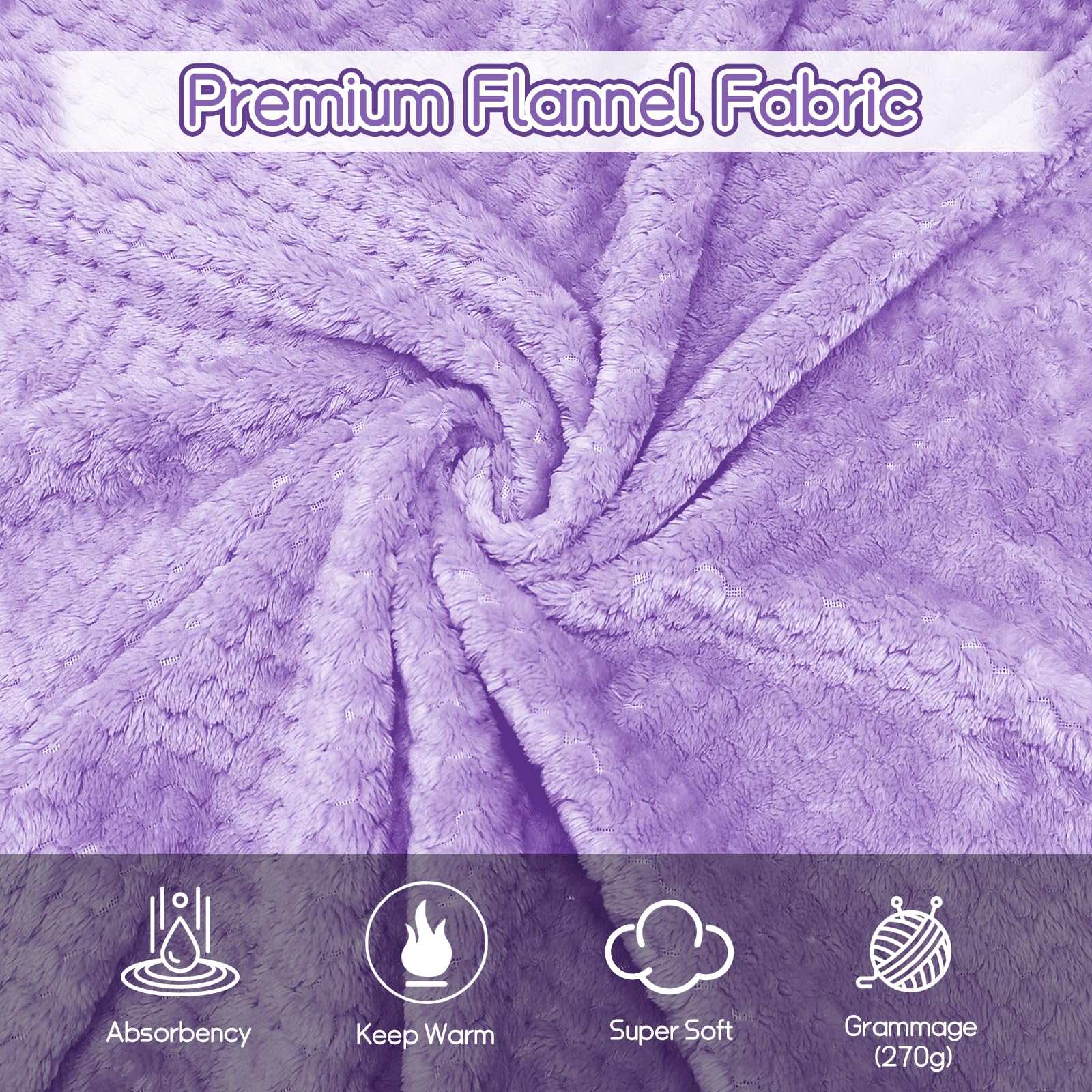Tewloss 4 Pack Fleece Throw Blankets 50x60 Inches - Oeko-Tex Certified 100, 270 GSM Ultra Soft Plush for Bed, Couch and Cozy Gifts. 3D Waffle Texture, No Shedding No Pilling All Season (Lavender)