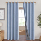 NICETOWN Stone Blue Vintage Linen 100% Blackout Curtains for Living Room, Thermal Insulated Curtains 84“ Long, Noise Reducing Window Treatment Drapes for Hall Room, 52" Wide Per Panel, Set of 2