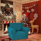 KEKUOU Stretch Single Sofa Slipcover 1 Piece Couch Sofa Cover (31"-55") Furniture Protector 1 Seater Sofa with Elastic Bottom for Kids,Pet.Jacquard Small Checked Pattern Fabric(Small,Peacock Blue)