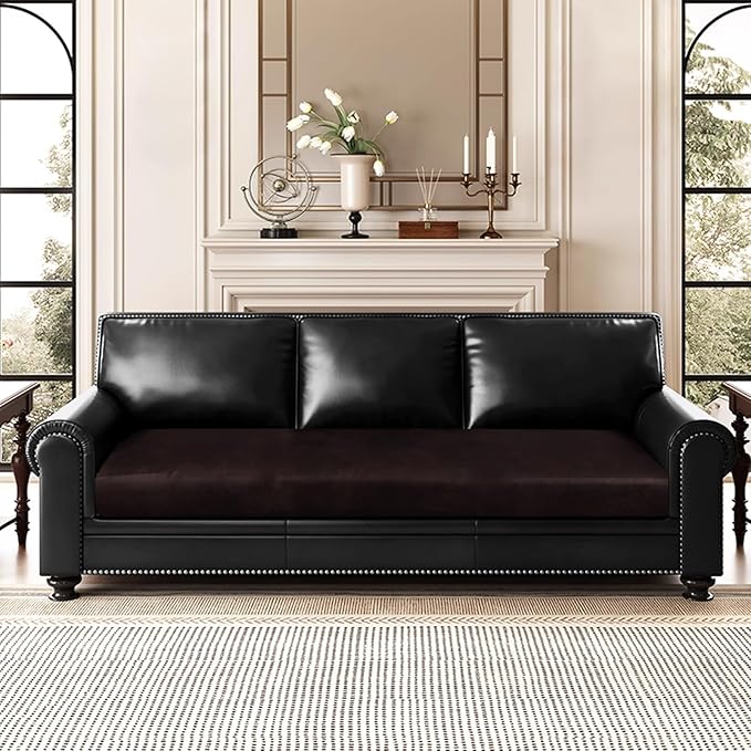 ANARACHON Leather Look Couch Cushion Covers Sofa Seat Slipcovers Sets Couches Furniture Protector for Sectional Armchair Loveseat Pets Kids Stretch Spandex Fabric (1 Cushion Sofa, Chocolate)