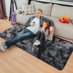 JiaoBaba Tie-Dyed Runner Rug for Bedroom Black Grey 2x5ft Fluffy Area Rug Bedside Runner Rug for Kids Room Boys Teens Nursery Baby Living Room Dorm Home Decor Carpets
