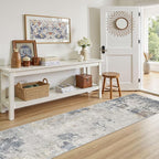 2X8 Washable Runner Rug for Hallway: Soft Neutral Modern Abstract Area Rug - Non-Slip Low Pile Long Throw Indoor Carpet for Kitchen Entryway Kitchen Bedroom Laundry - Blue Grey