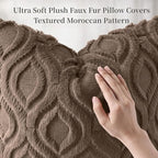 decorUhome Throw Pillow Covers 18x18 Inch Set of 2, Soft Plush Faux Wool Brown Solid Couch Pillow Covers, Accent Farmhouse Neutral Square Pillow Cases for Sofa Bed Living Room