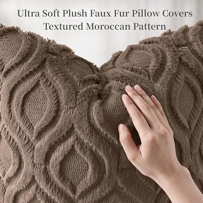 decorUhome Throw Pillow Covers 26x26 Inch Set of 2, Soft Plush Faux Wool Brown Solid Couch Pillow Covers, Accent Euro Sham Farmhouse Neutral Square Pillow Cases for Sofa Bed Living Room